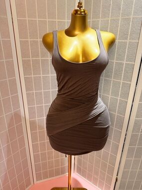 Velvet Gray Ruched Mini Tank Dress